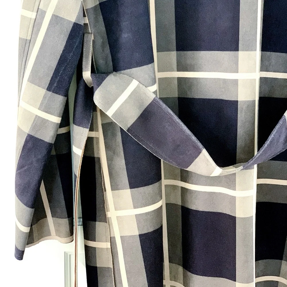 🧥SOLITAIRE Plaid Faux Suede Trench Coat - Picture 6 of 11